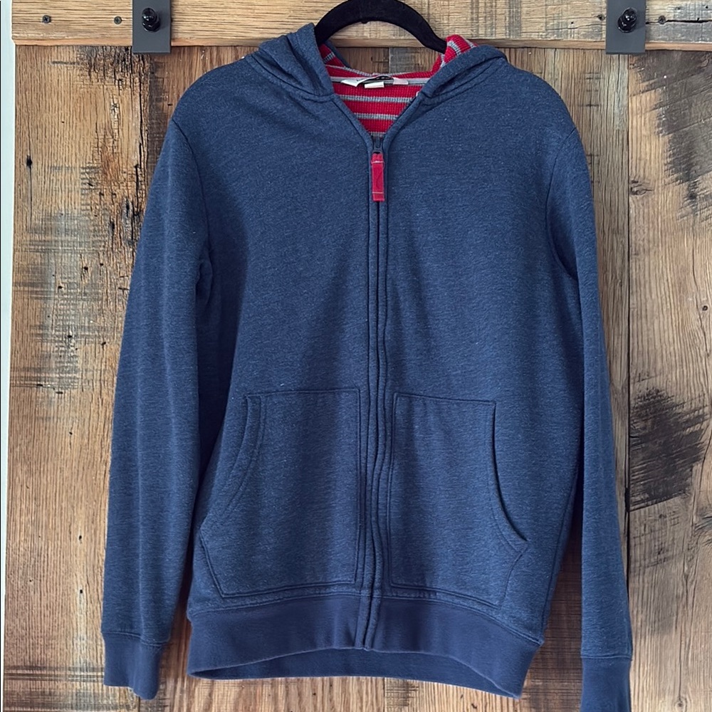 $5/ $25 Lands’ End Navy Blue Hoodie with Red Striped Lining